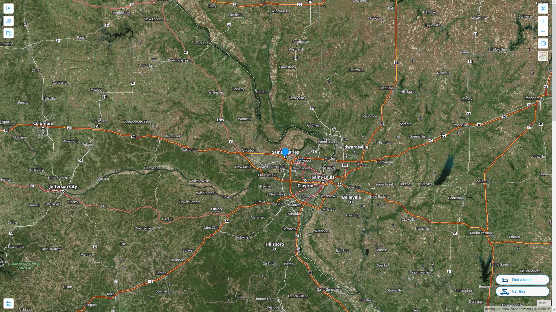 St. Charles Missouri Highway and Road Map with Satellite View